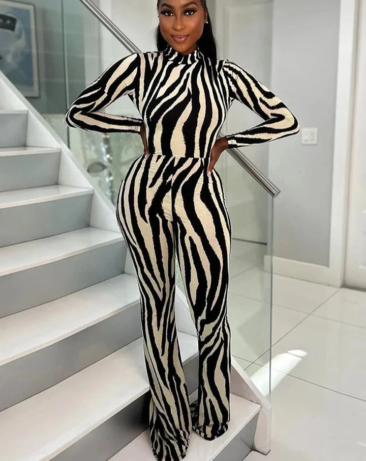 Backless Zebra Print Jumpsuit